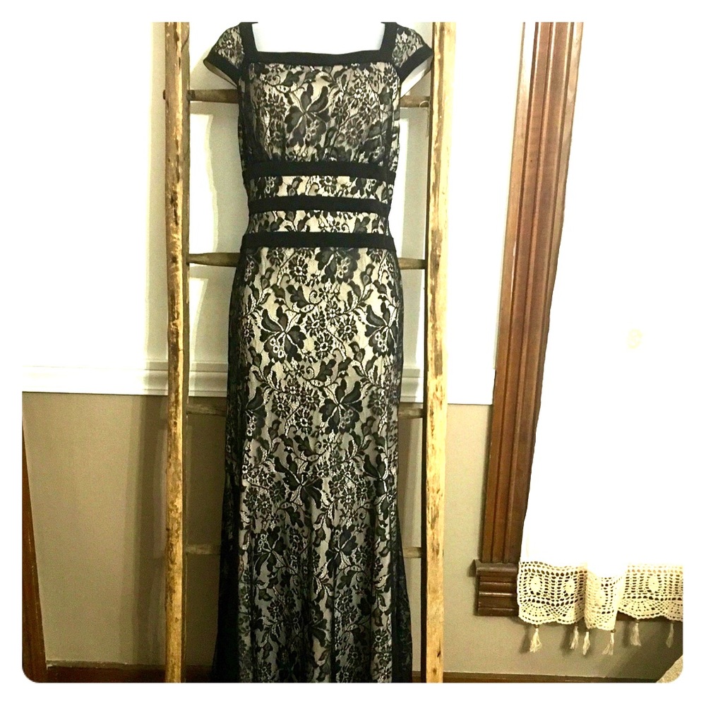 Floor Length Gown with Lace Overlay